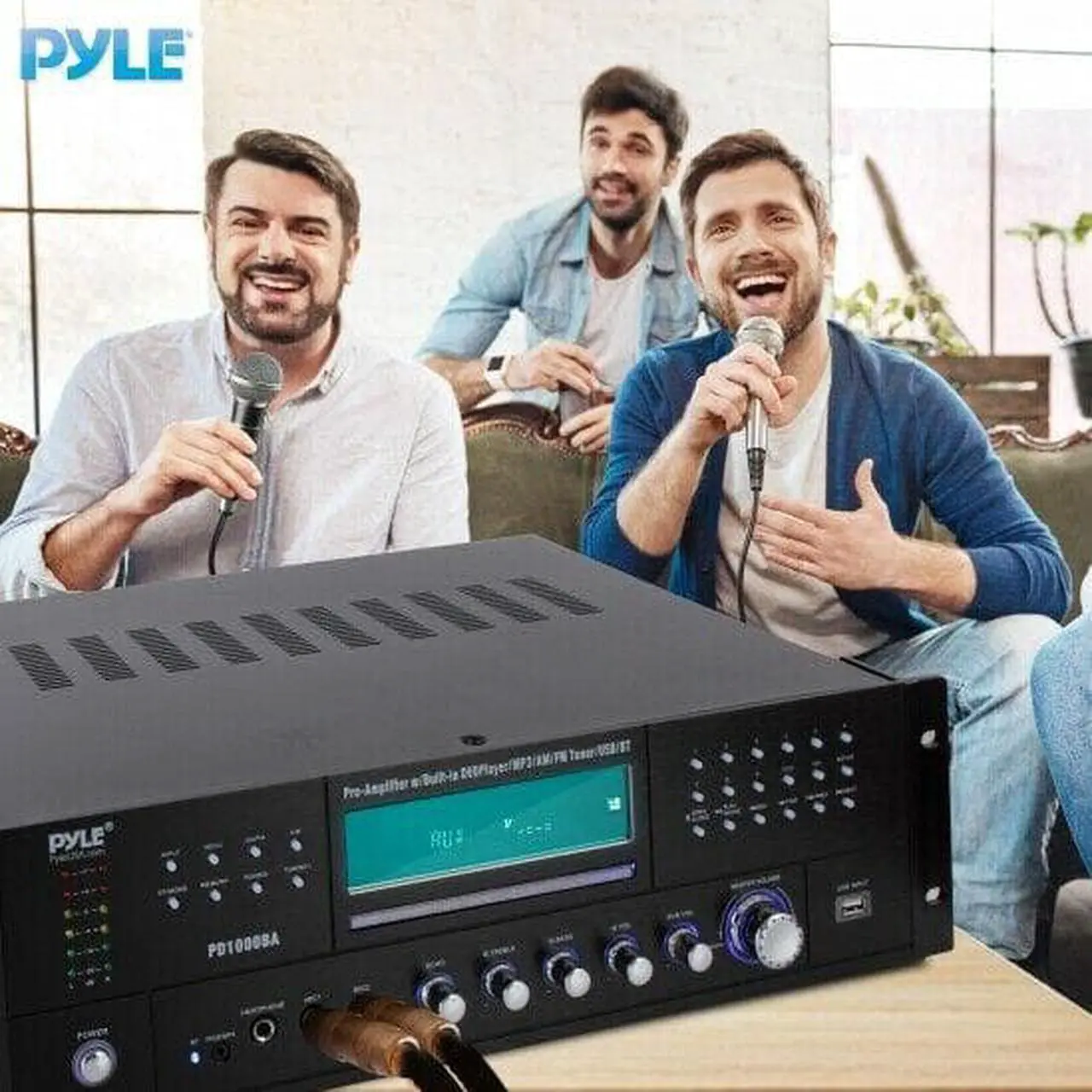 Alt view image 14 of 14 - 4-Channel Wireless Bluetooth Power Amplifier - 1000W Stereo Speaker Home Audio Receiver w/FM Radio, USB, Headphone, 2 Microphone w/Echo, Front Loading CD DVD Player, LED, Rack Mount - Pyle PD1000BA