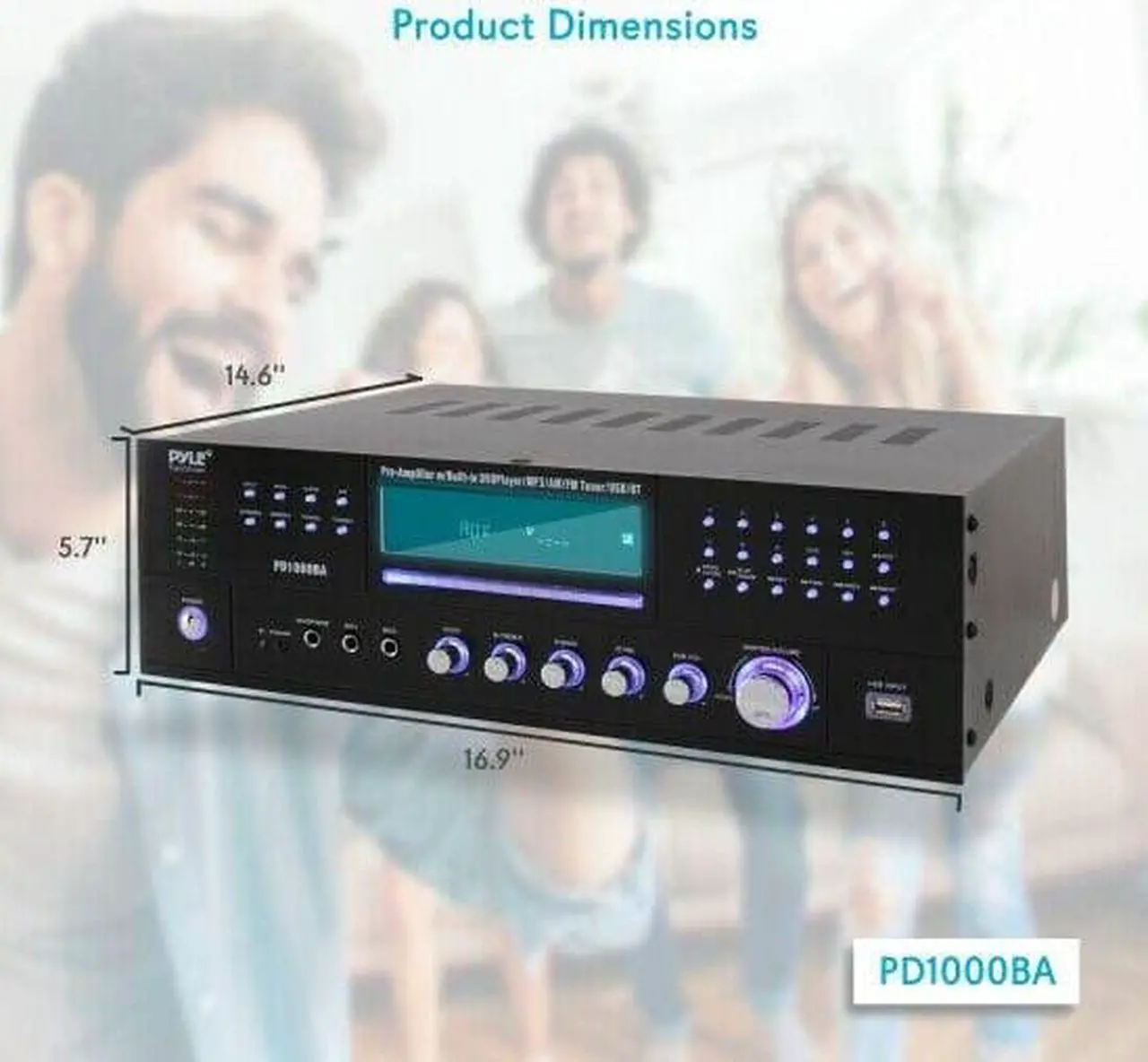 Alt view image 11 of 14 - 4-Channel Wireless Bluetooth Power Amplifier - 1000W Stereo Speaker Home Audio Receiver w/FM Radio, USB, Headphone, 2 Microphone w/Echo, Front Loading CD DVD Player, LED, Rack Mount - Pyle PD1000BA