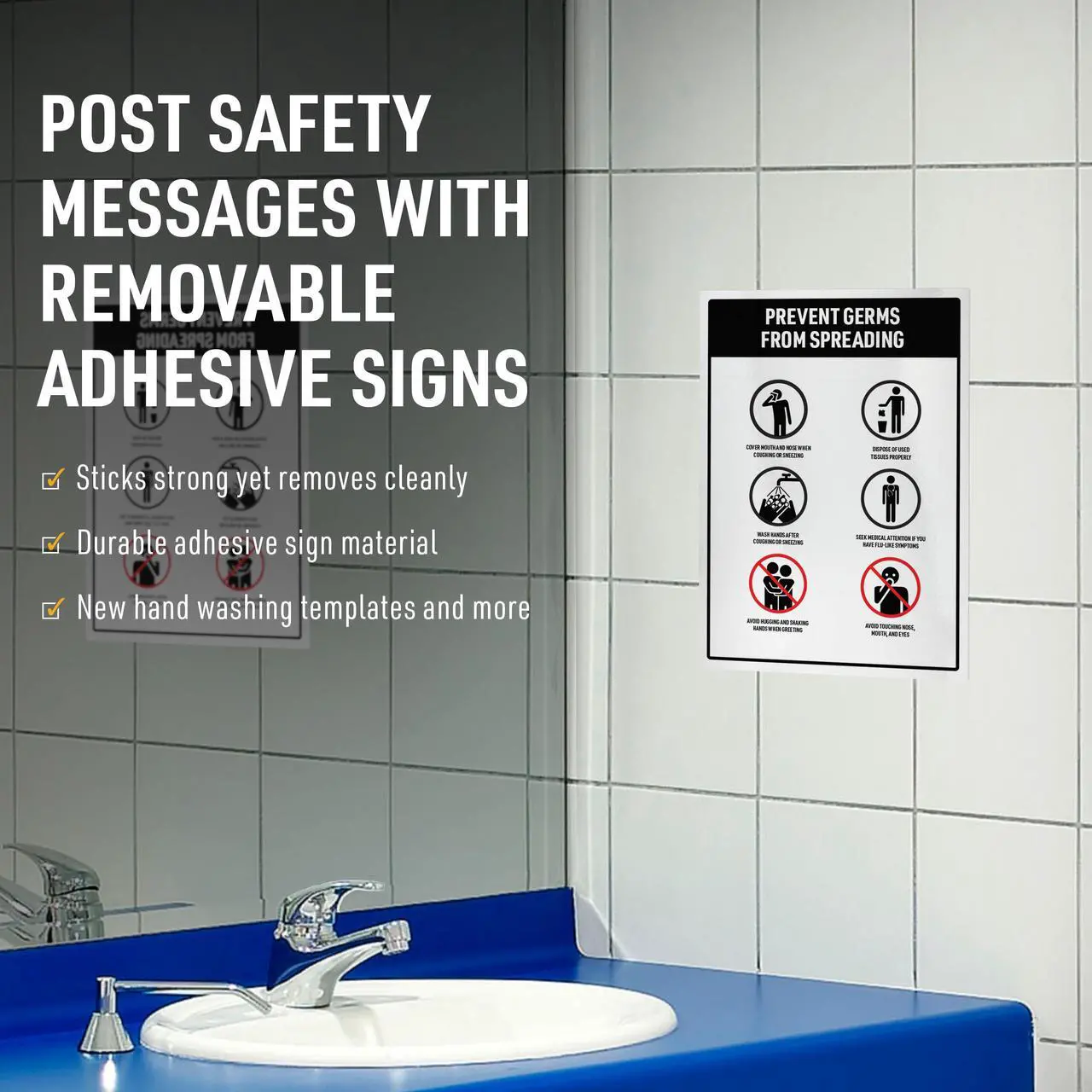 Alt view image 5 of 9 - Avery 61513 (7278261513) Surface Safe Sign Labels, 8.00" x 8.00", Removable Adhesive, Water & Chemical Resistant, Pack of 15