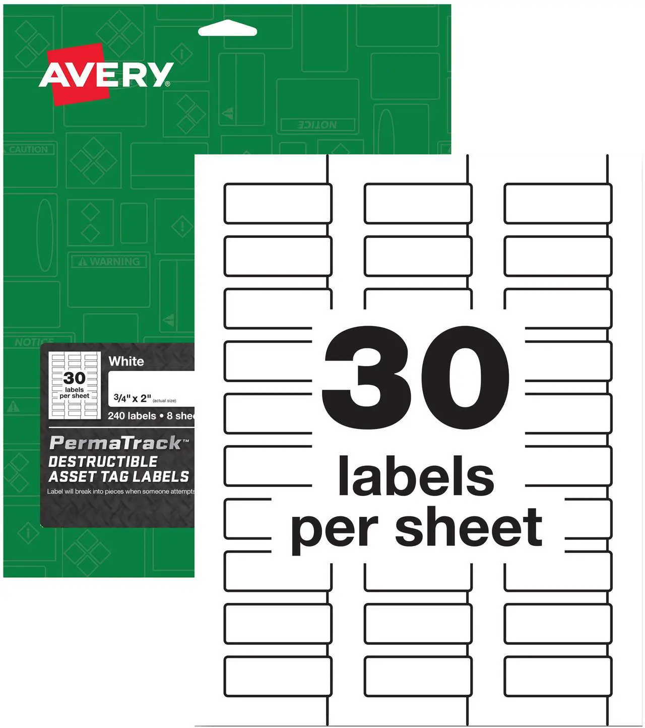 Main image of Avery PermaTrack Destructible Asset Tag Labels, 3/4" x 2", 240 Asset Tags (60531)