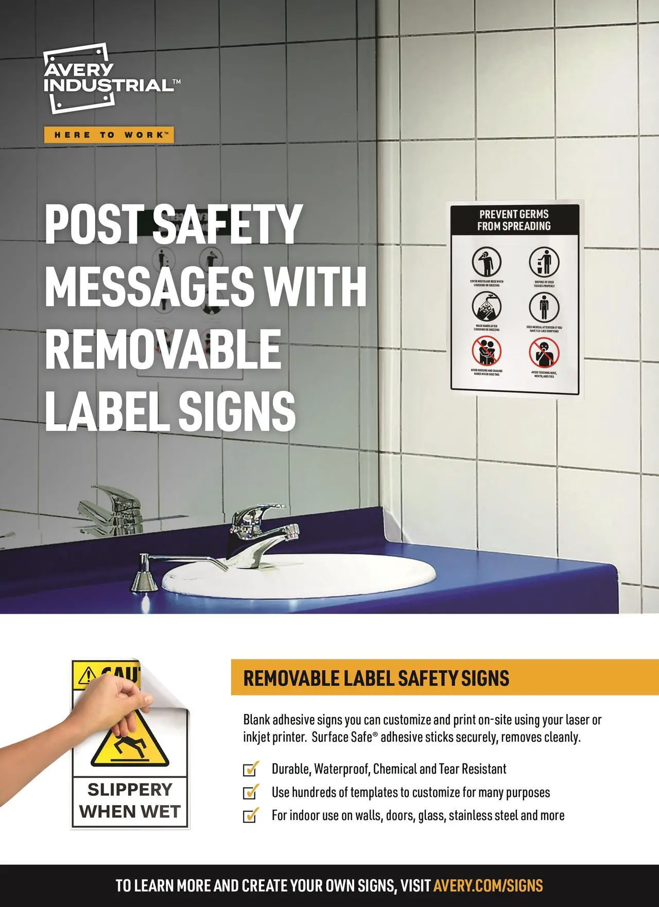 Alt view image 2 of 9 - Avery 61513 (7278261513) Surface Safe Sign Labels, 8.00" x 8.00", Removable Adhesive, Water & Chemical Resistant, Pack of 15