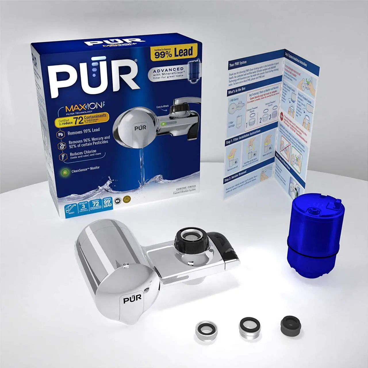 Alt view image 8 of 13 - PUR PFM400H Advanced Chrome Horizontal Water Filtration Faucet Mount with 1 Mineral Clear Filter,100 gal