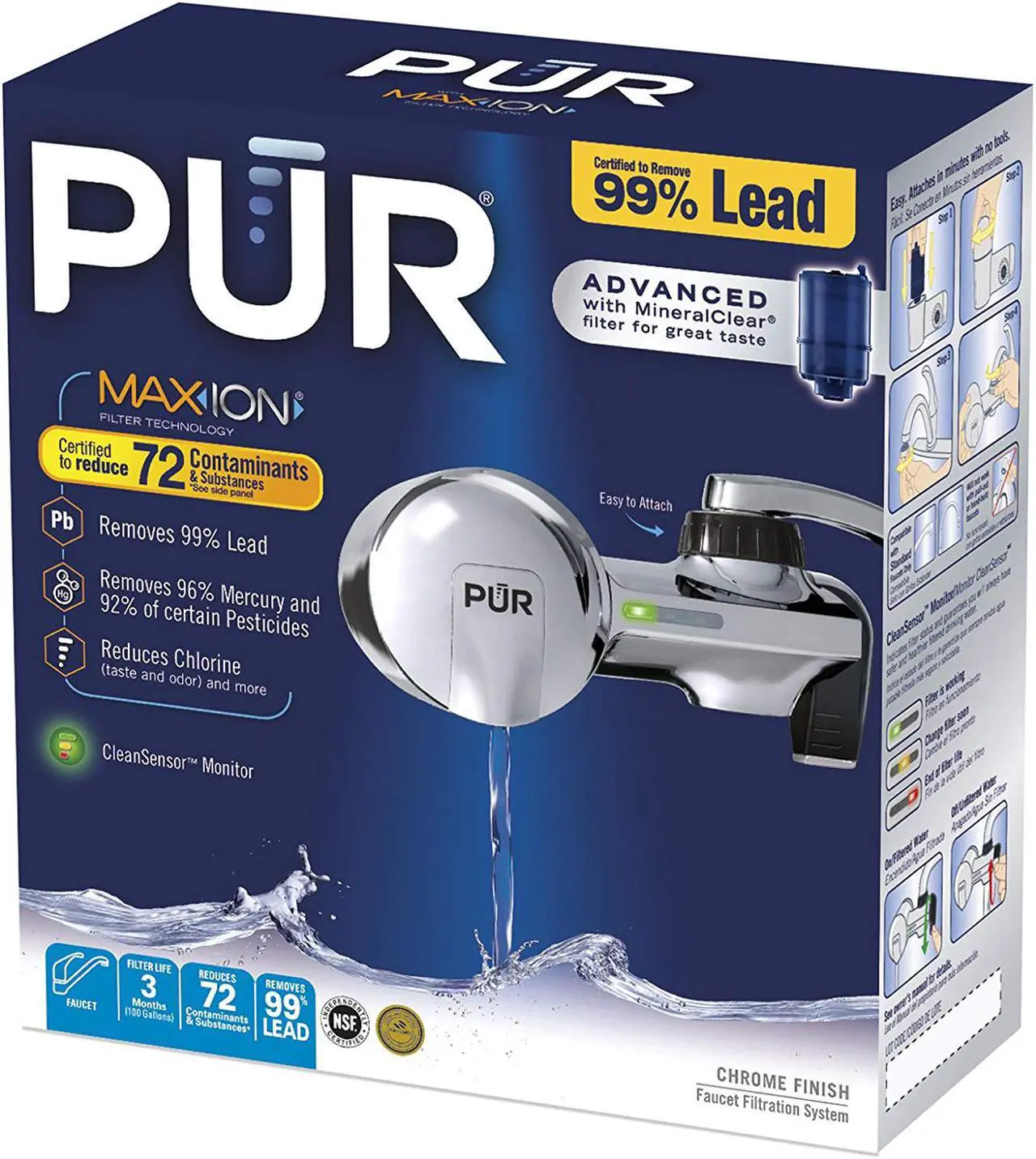 Alt view image 6 of 13 - PUR PFM400H Advanced Chrome Horizontal Water Filtration Faucet Mount with 1 Mineral Clear Filter,100 gal