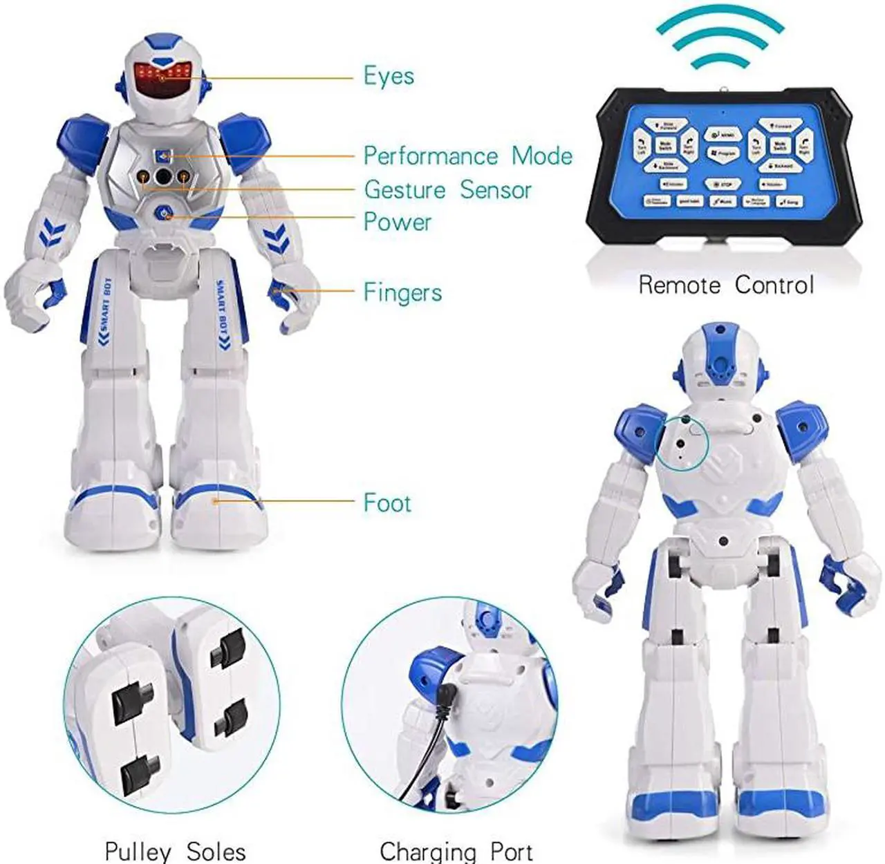 Alt view image 2 of 7 - RC Robot for Kids Intelligent Programmable Remote Infrared Sensing and Gesture Sensing Robots with Singing Dancing for Kids Blue