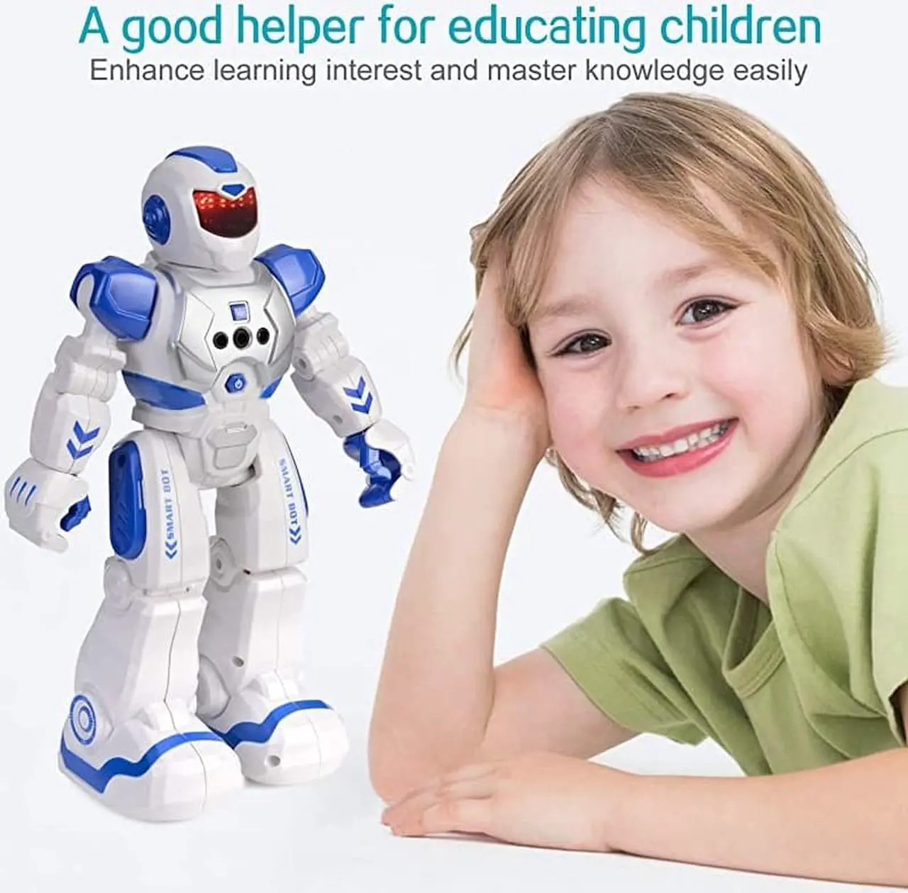 Alt view image 7 of 7 - RC Robot for Kids Intelligent Programmable Remote Infrared Sensing and Gesture Sensing Robots with Singing Dancing for Kids Blue