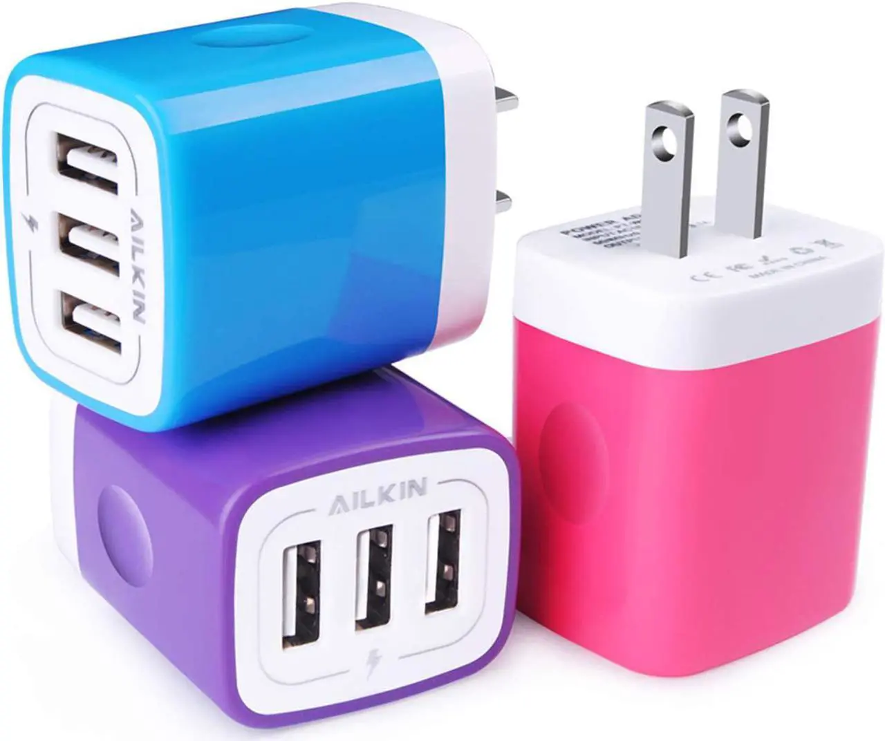 Main image of Wall Charger, USB Charger Adapter, 3.1A/3Pack Muti Port Fast Charging Cube Power Charge Base Block Plug for iPhone 15 14 13 12 11 Pro Max SE X 8 Plus, Samsung Note 20 S22 S21 S20, Kindle Fire USB Plug