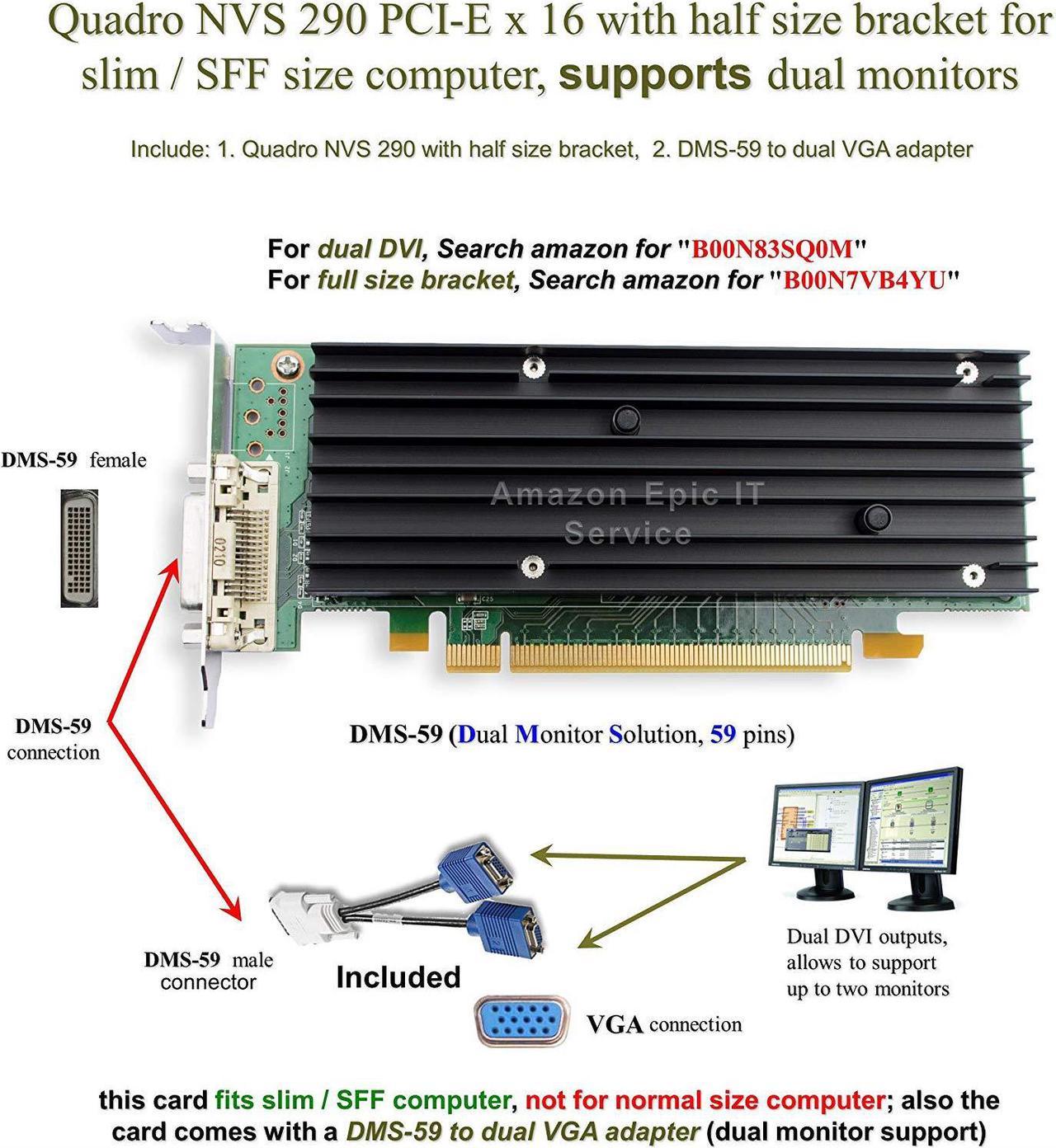 Epic IT Service - Quadro NVS 290 low profile card (half size bracket, DMS-59 to dual VGA adapter)