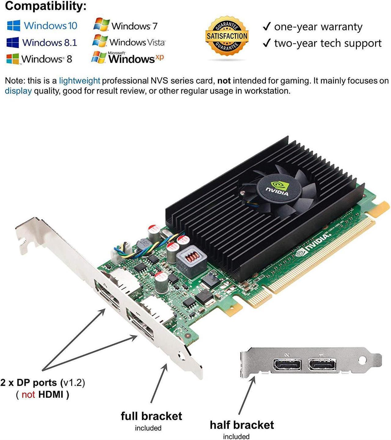 Epic IT Service – Nvidia Quadro NVS 310 with Dual displayports, Both Half and Full Size Brackets for Both SFF or Regular Full Size Computer()