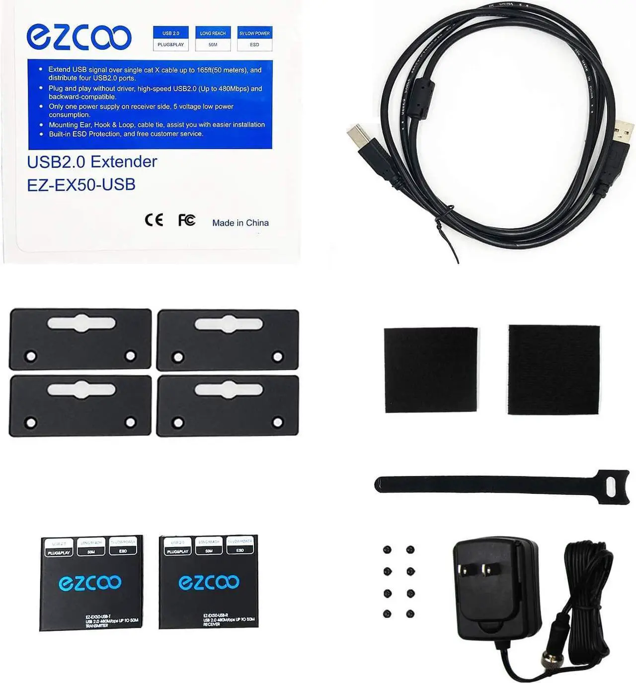 Alt view image 6 of 7 - USB Extender 165ft 50m 4-Port USB2.0 HUB by Cat5e Cat6 -Two Webcam Work Sync,Plug & Play for Camera Storage Hard Drive PC Windows,MacOS,Android,1.5m USB Cable, 5V Power USB Over Ethernet EX60USB
