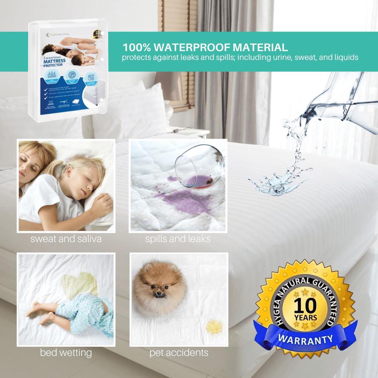 Alt view image 3 of 7 - Hygea Natural Luxurious Mattress Cover - Water Resistant, Washable, Breathable and Stretchable up to 15 in.- Zippered Mattress Cover (Full)