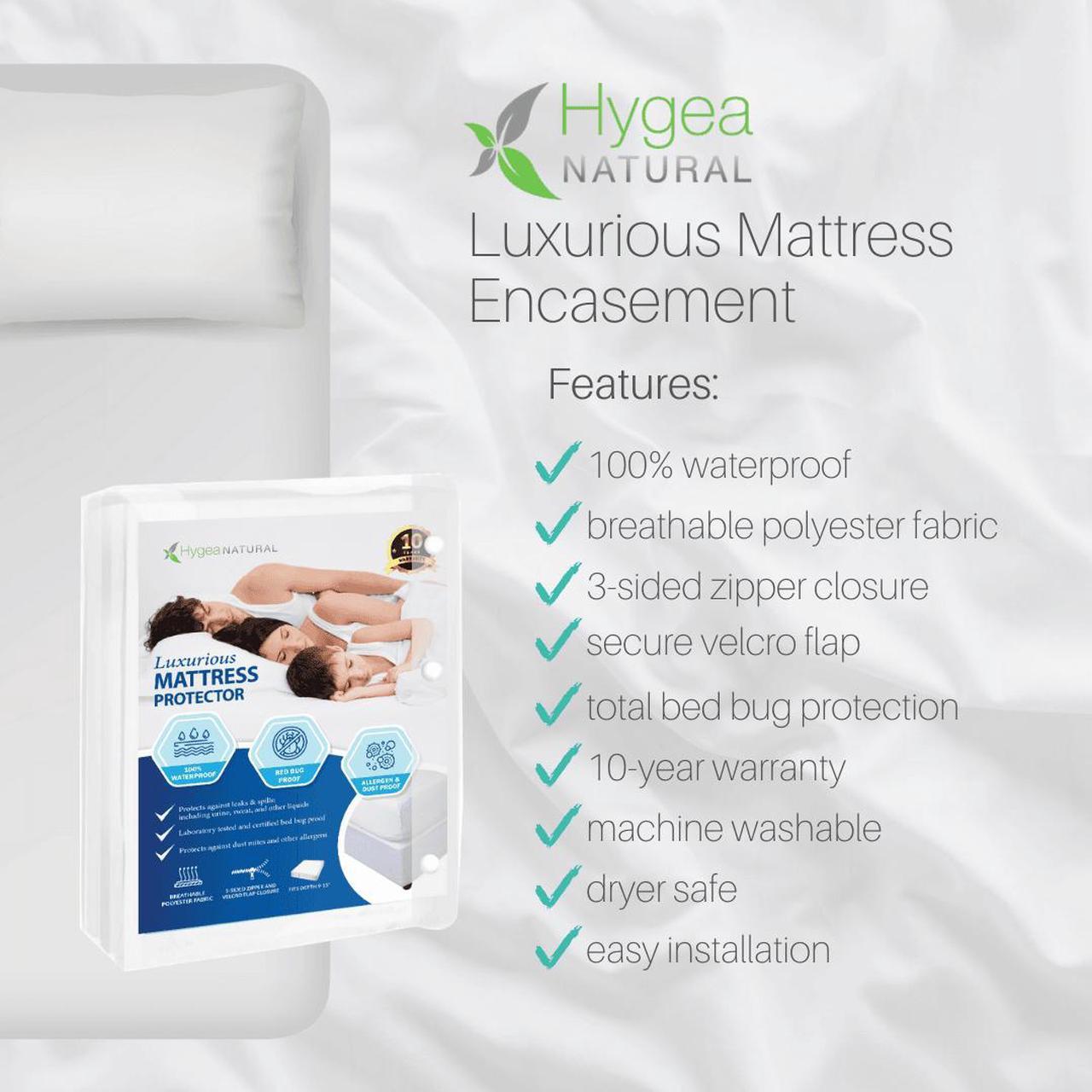 Alt view image 2 of 7 - Hygea Natural Luxurious Mattress Cover - Water Resistant, Washable, Breathable and Stretchable up to 15 in.- Zippered Mattress Cover (Full)