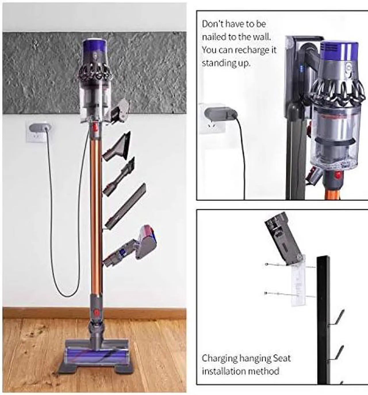 Alt view image 3 of 7 - Storage-Stand-Docking-Station-Holder Compatible with Dyson V11 V10 V8 V7 V6 Cordless Vacuum Cleaners & Accessories, Stable Metal Organizer Rack, Brushed Black