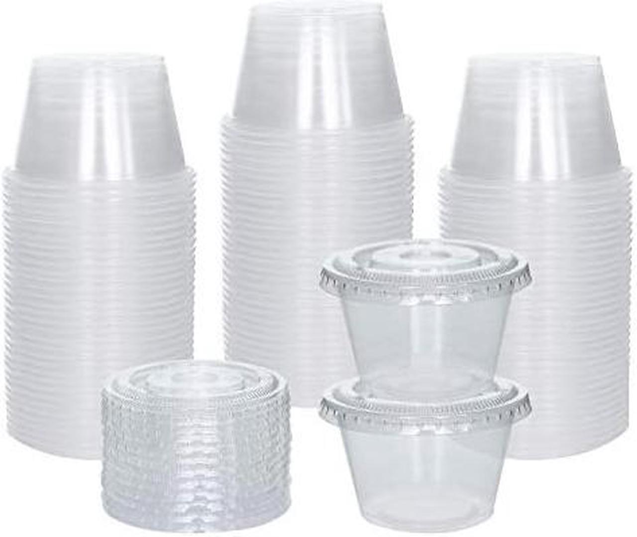 Main image of Sets] 1 oz Small Plastic Containers with Lids, Jello Shot Cups with Lids, Disposable Portion Cups, Condiment Containers with Lids, Souffle Cups for Sauce and Dressing