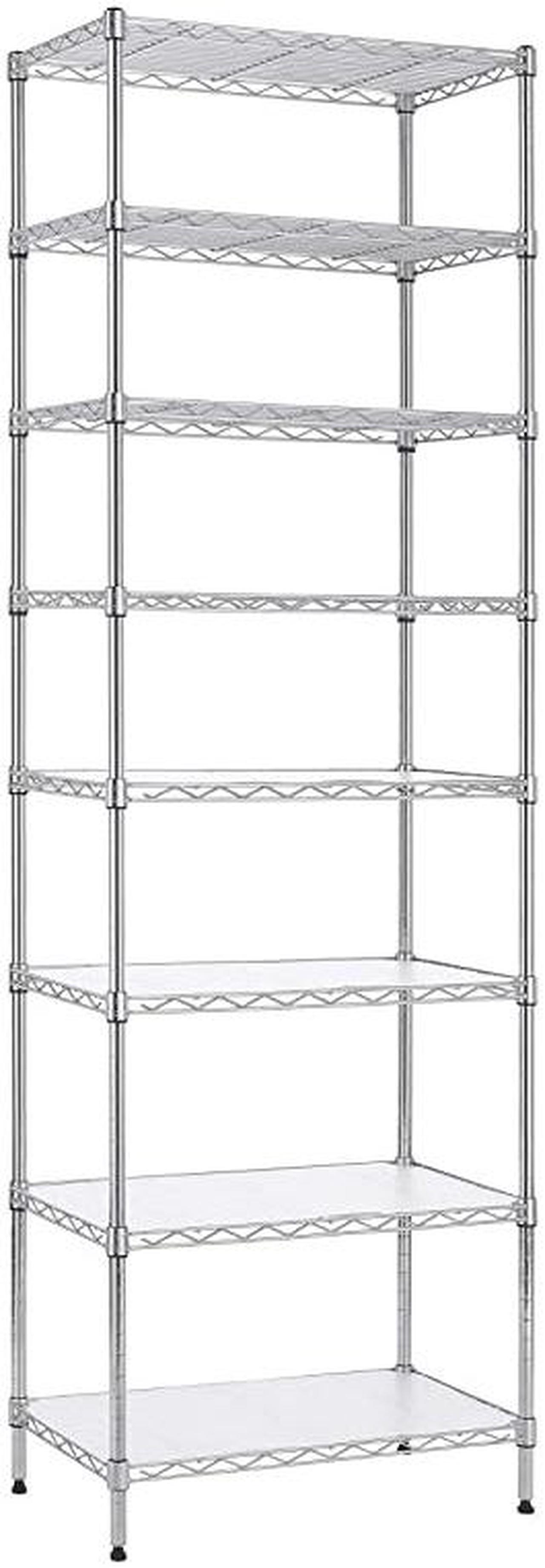 Main image of 8-Tier Wire Shelving Unit Adjustable Steel Wire Rack Shelving 8 Shelves Steel Storage Rack or Two 4-Tier Shelving Units with PE mat, Leveling Feet and Safety Device, NSF Certified, Chrome