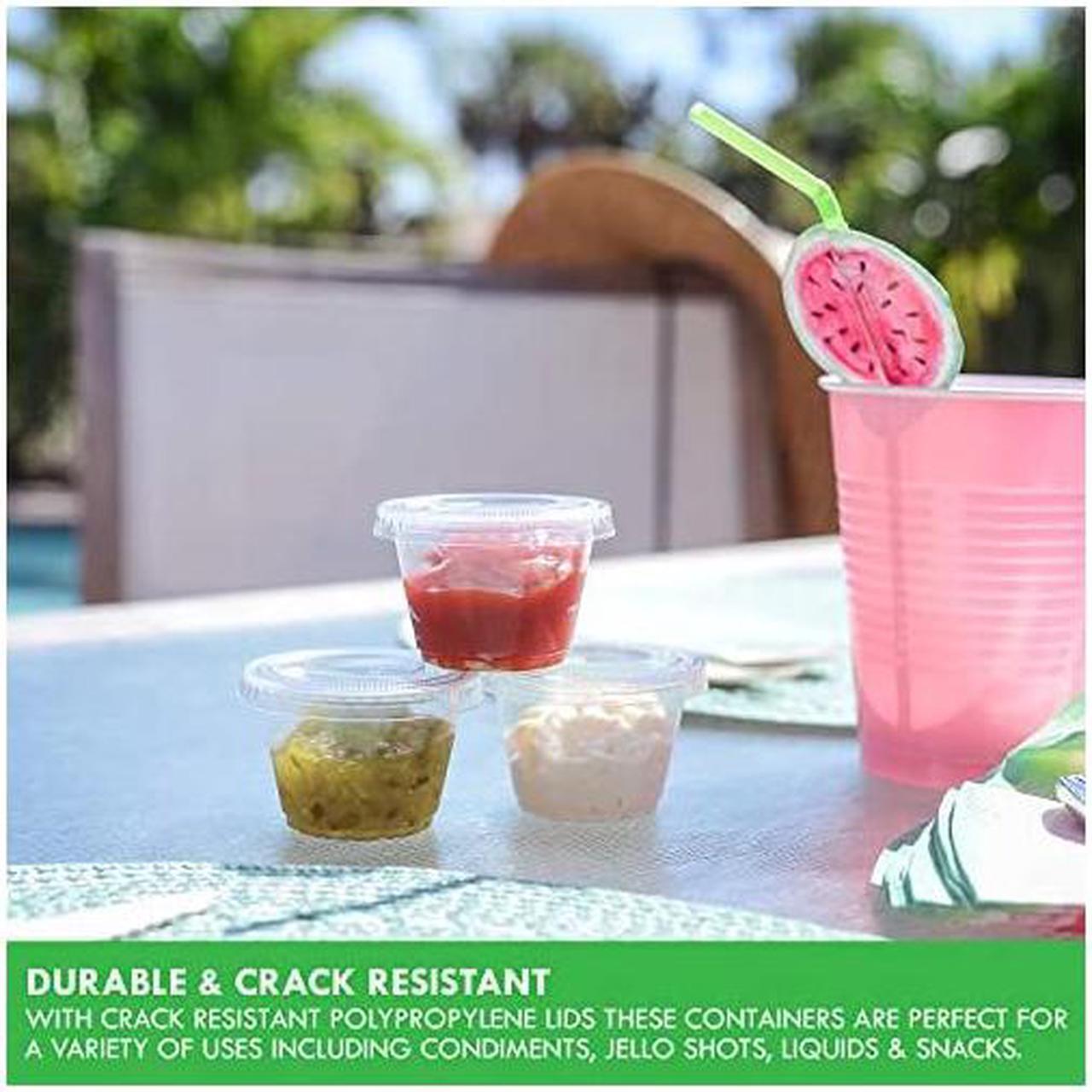 Alt view image 4 of 7 - Sets] 1 oz Small Plastic Containers with Lids, Jello Shot Cups with Lids, Disposable Portion Cups, Condiment Containers with Lids, Souffle Cups for Sauce and Dressing