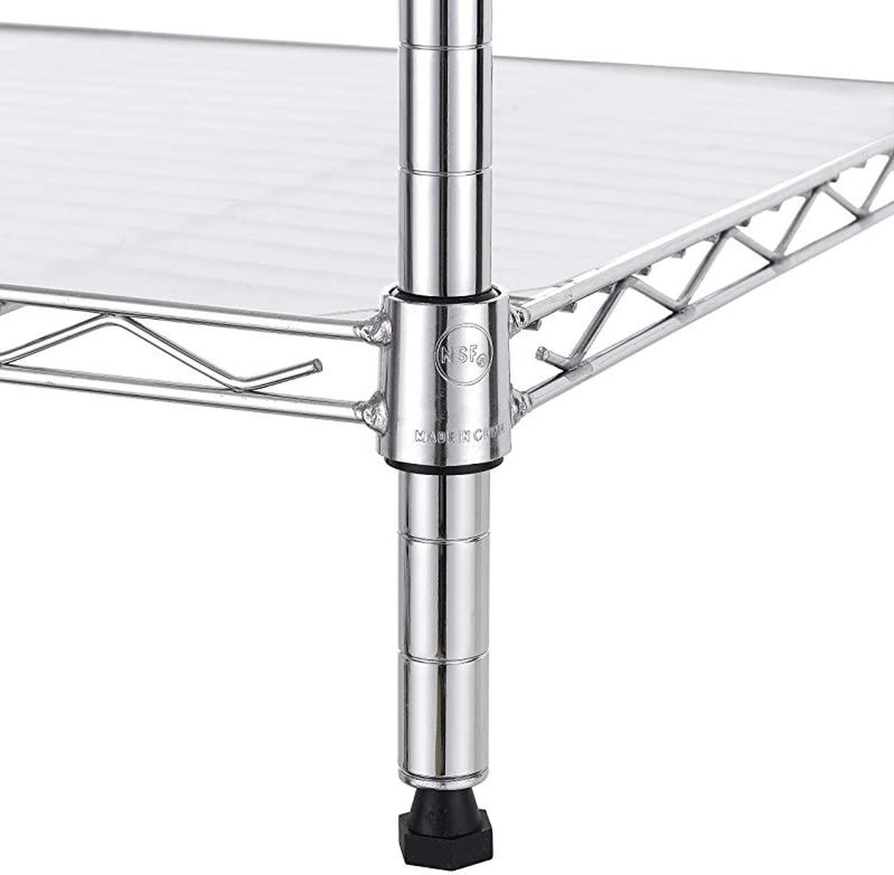 Alt view image 7 of 7 - 8-Tier Wire Shelving Unit Adjustable Steel Wire Rack Shelving 8 Shelves Steel Storage Rack or Two 4-Tier Shelving Units with PE mat, Leveling Feet and Safety Device, NSF Certified, Chrome