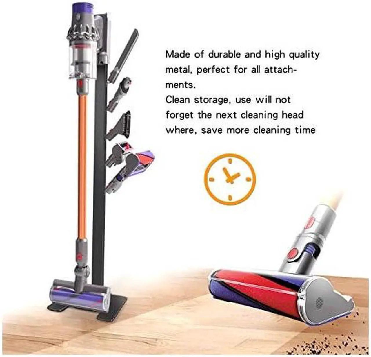 Alt view image 7 of 7 - Storage-Stand-Docking-Station-Holder Compatible with Dyson V11 V10 V8 V7 V6 Cordless Vacuum Cleaners & Accessories, Stable Metal Organizer Rack, Brushed Black