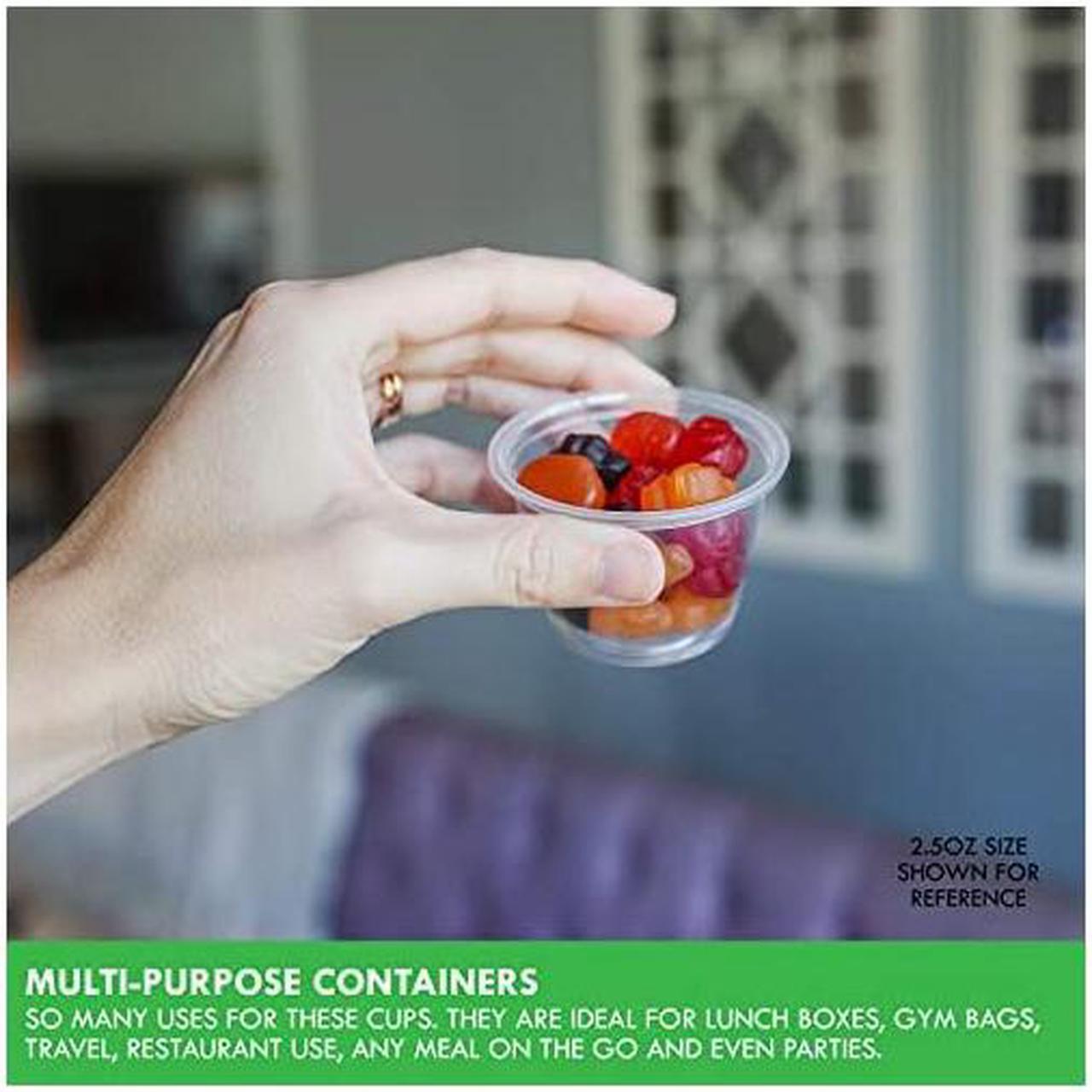Alt view image 7 of 7 - Sets] 1 oz Small Plastic Containers with Lids, Jello Shot Cups with Lids, Disposable Portion Cups, Condiment Containers with Lids, Souffle Cups for Sauce and Dressing