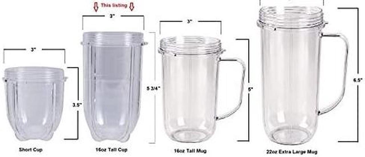 Alt view image 7 of 7 - 2 Pack Replacement 16 Ounce Tall Jar Cups, Compatible with Original Magic Bullet Blender Juicer 250W MB1001
