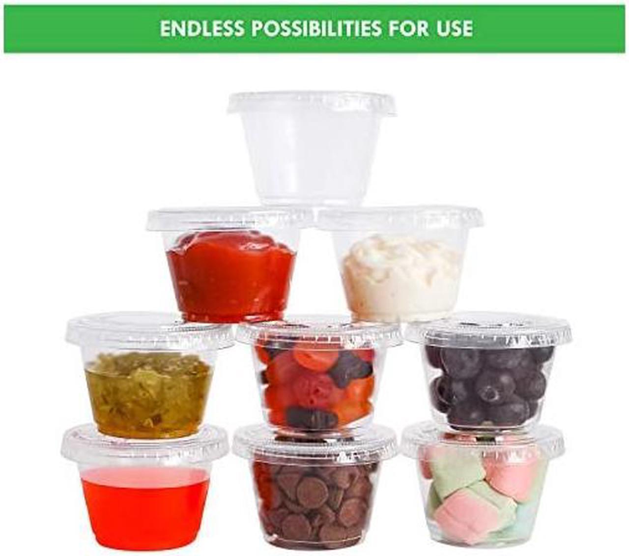 Alt view image 2 of 7 - Sets] 1 oz Small Plastic Containers with Lids, Jello Shot Cups with Lids, Disposable Portion Cups, Condiment Containers with Lids, Souffle Cups for Sauce and Dressing