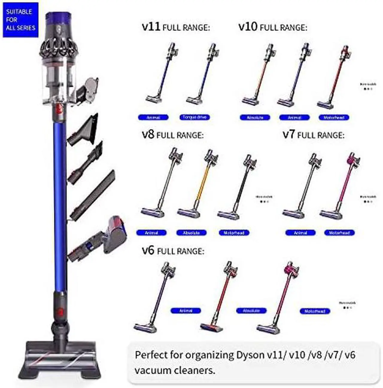 Alt view image 4 of 7 - Storage-Stand-Docking-Station-Holder Compatible with Dyson V11 V10 V8 V7 V6 Cordless Vacuum Cleaners & Accessories, Stable Metal Organizer Rack, Brushed Black