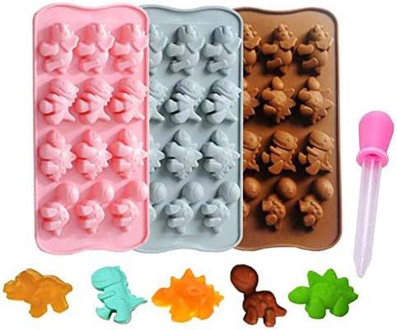 Main image of Molds Ice Cube Trays Chocolate Molds, Silicone Molds Including 3 Dinosaur for Making Ice, Jelly, Chocolate, Soap, Pack of 3 with 1 Dropper. (Dinosaur)