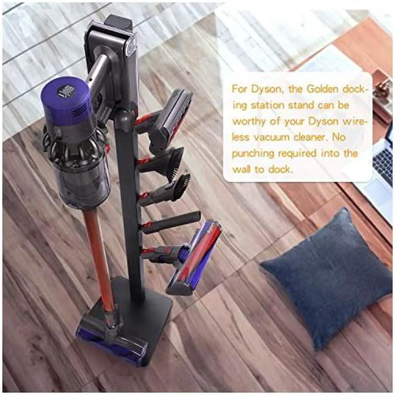 Alt view image 5 of 7 - Storage-Stand-Docking-Station-Holder Compatible with Dyson V11 V10 V8 V7 V6 Cordless Vacuum Cleaners & Accessories, Stable Metal Organizer Rack, Brushed Black