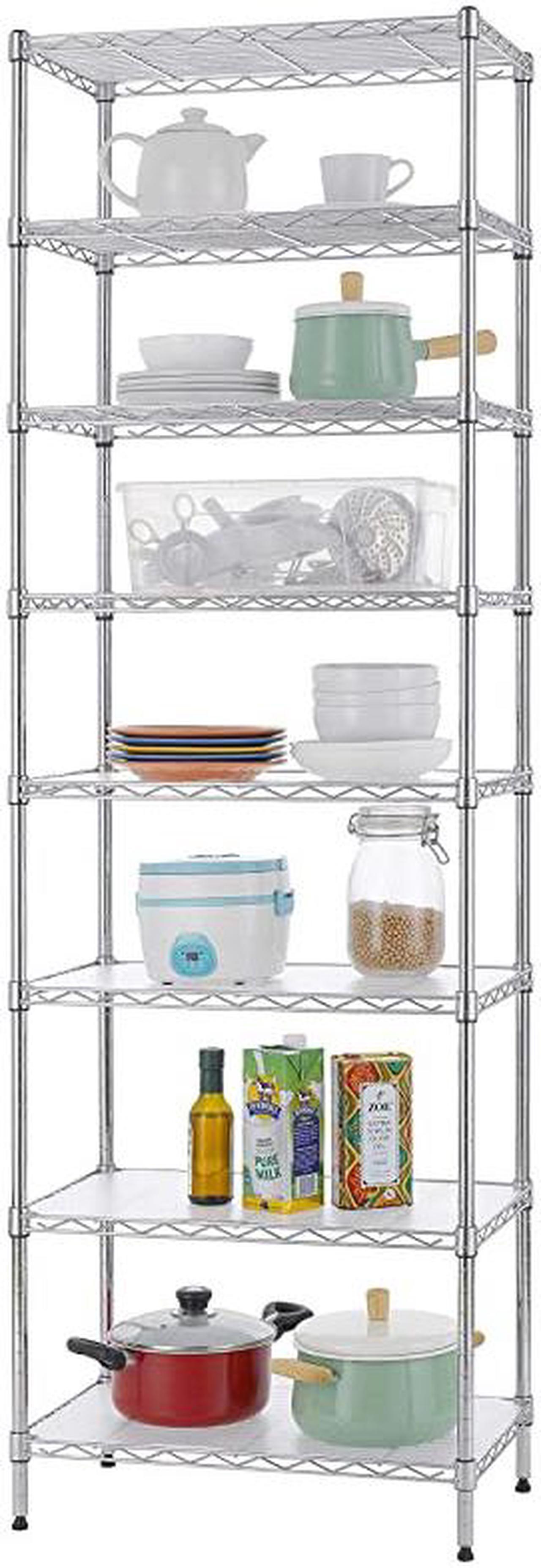 Alt view image 2 of 7 - 8-Tier Wire Shelving Unit Adjustable Steel Wire Rack Shelving 8 Shelves Steel Storage Rack or Two 4-Tier Shelving Units with PE mat, Leveling Feet and Safety Device, NSF Certified, Chrome