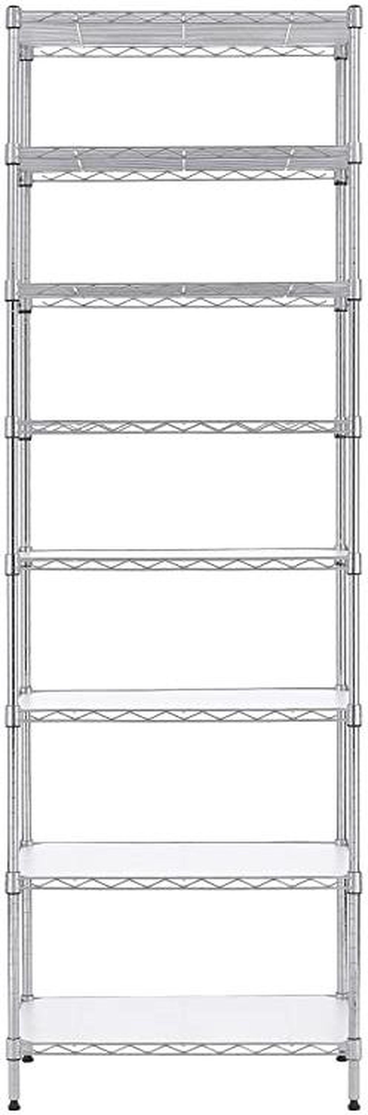 Alt view image 4 of 7 - 8-Tier Wire Shelving Unit Adjustable Steel Wire Rack Shelving 8 Shelves Steel Storage Rack or Two 4-Tier Shelving Units with PE mat, Leveling Feet and Safety Device, NSF Certified, Chrome