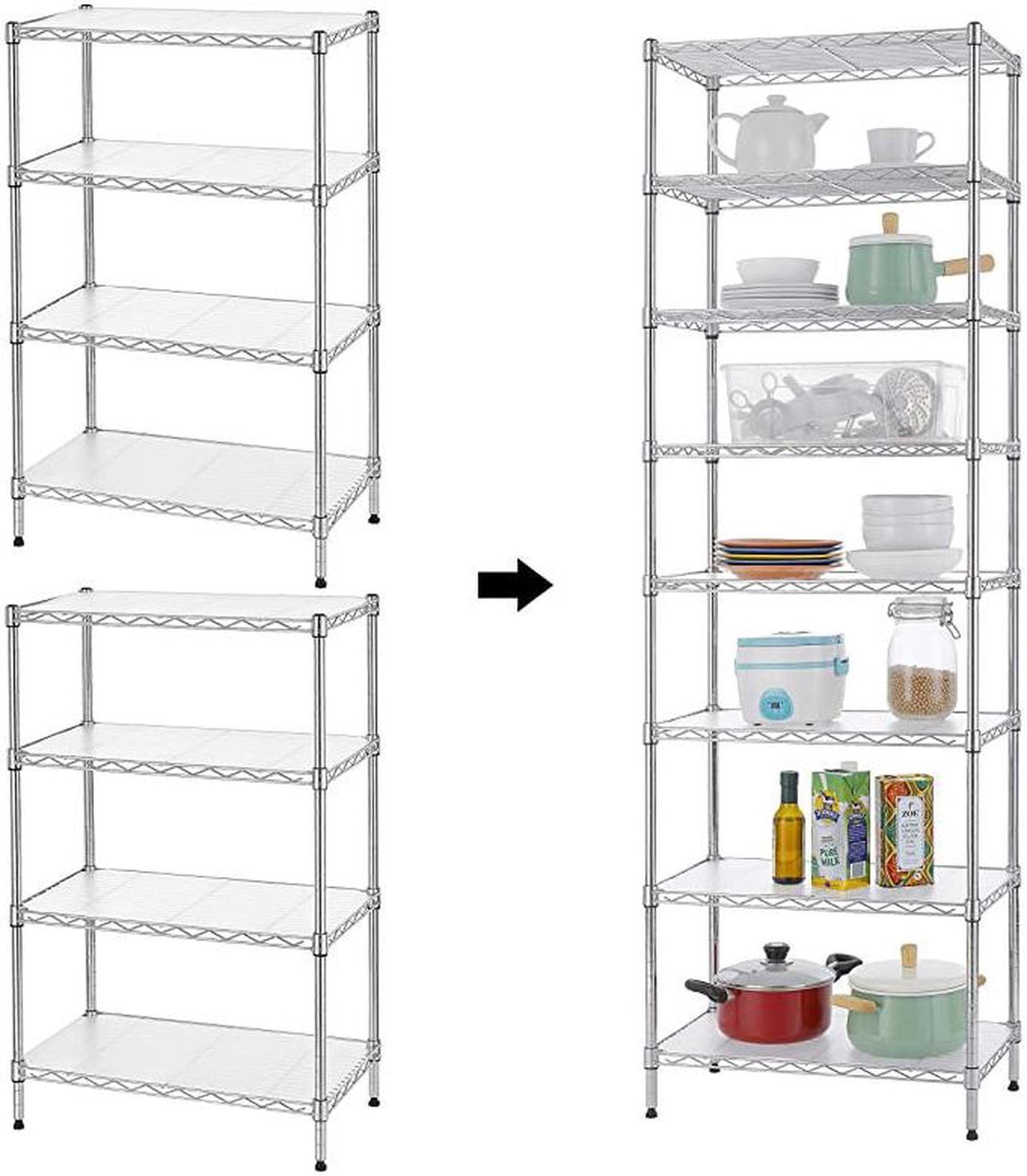 Alt view image 3 of 7 - 8-Tier Wire Shelving Unit Adjustable Steel Wire Rack Shelving 8 Shelves Steel Storage Rack or Two 4-Tier Shelving Units with PE mat, Leveling Feet and Safety Device, NSF Certified, Chrome