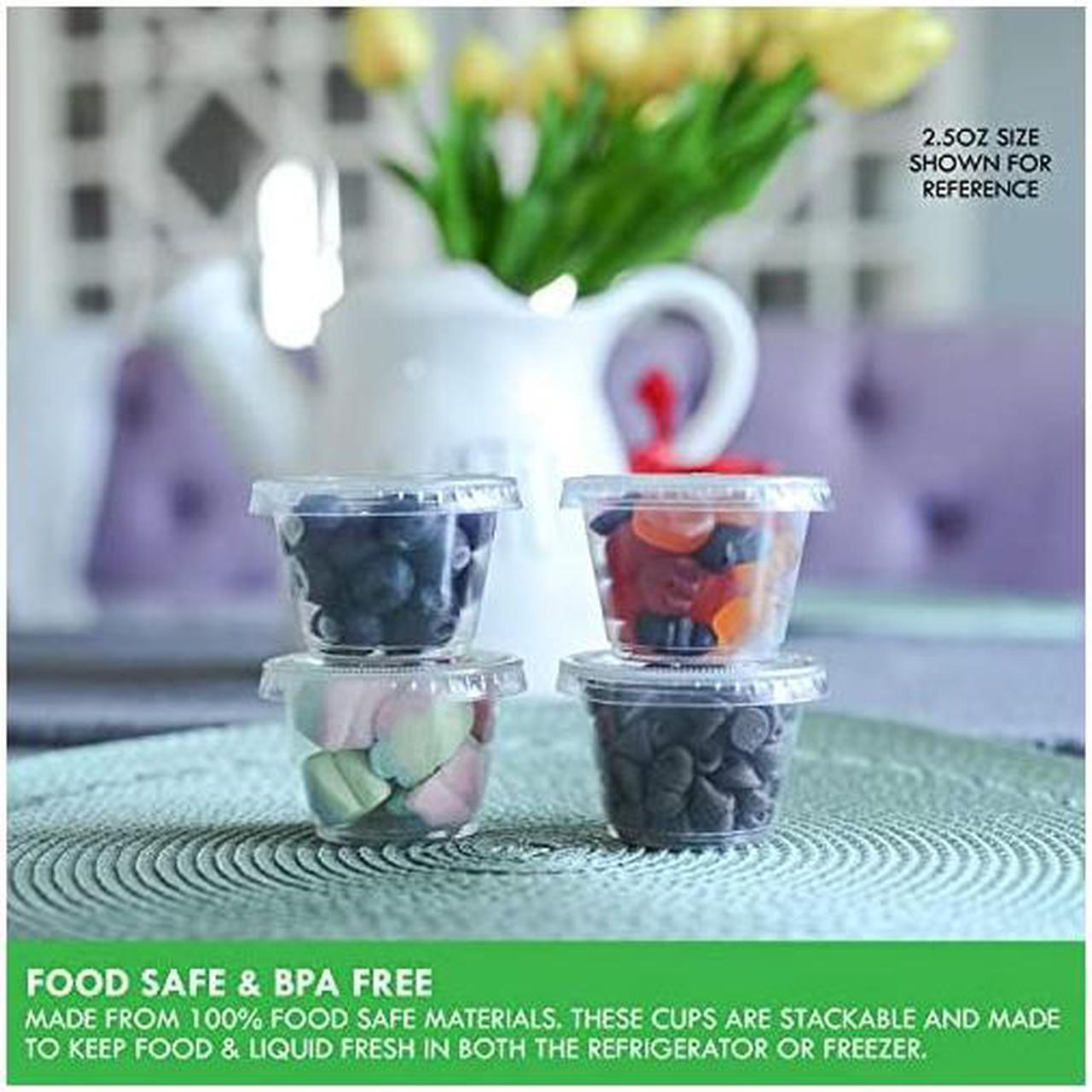 Alt view image 6 of 7 - Sets] 1 oz Small Plastic Containers with Lids, Jello Shot Cups with Lids, Disposable Portion Cups, Condiment Containers with Lids, Souffle Cups for Sauce and Dressing