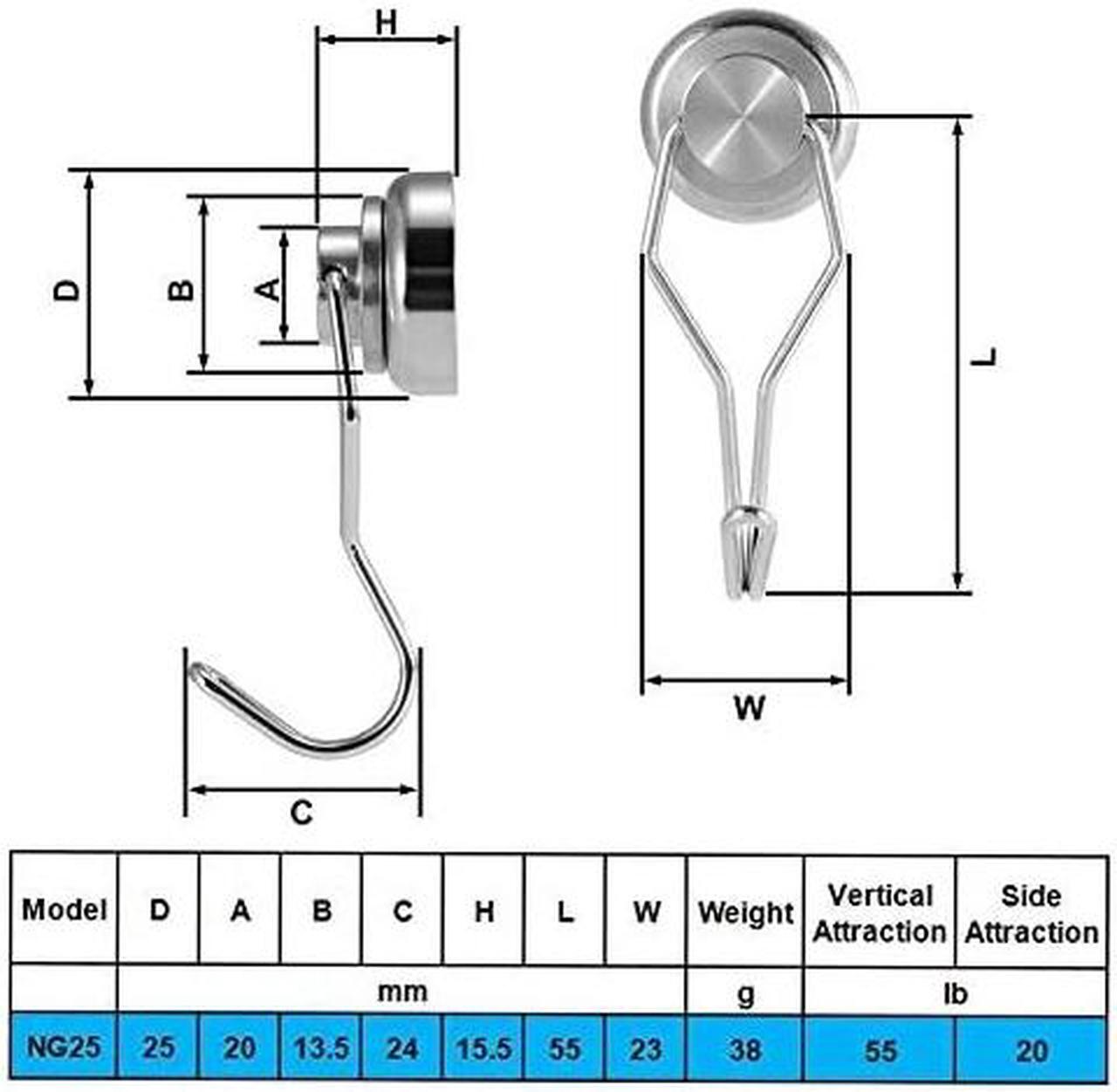 Alt view image 7 of 7 - 60LBS Swivel Swing Magnetic Hooks, Neodymium Magnet Hooks - Great for Your Refrigerator and Other Magnetic Surfaces 67.5mm(2.66in) in Length - Pack of 8
