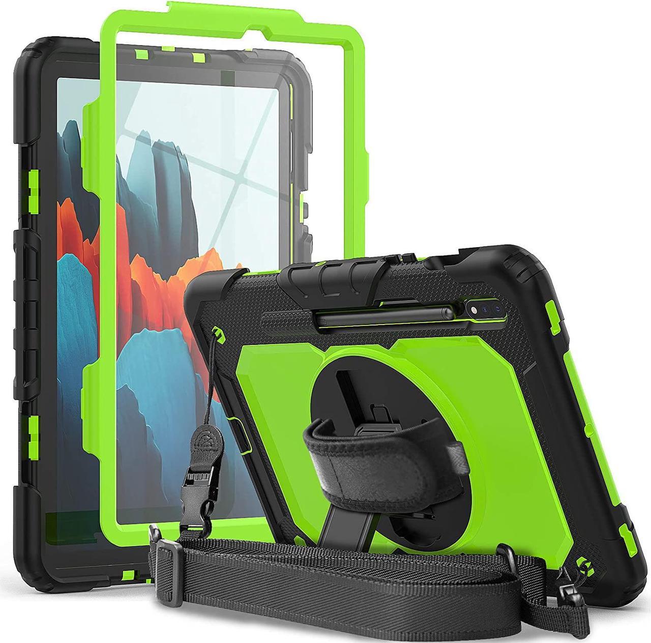 Galaxy Tab S8/S7 Case SM-X700/X706/SM-T870/T875/T878 with Screen Protector Pen Holder | Full Body Shockproof Rugged Protective Durable Rubber Case W/Stand Hand Strap for Samsung S7/S8 | Green