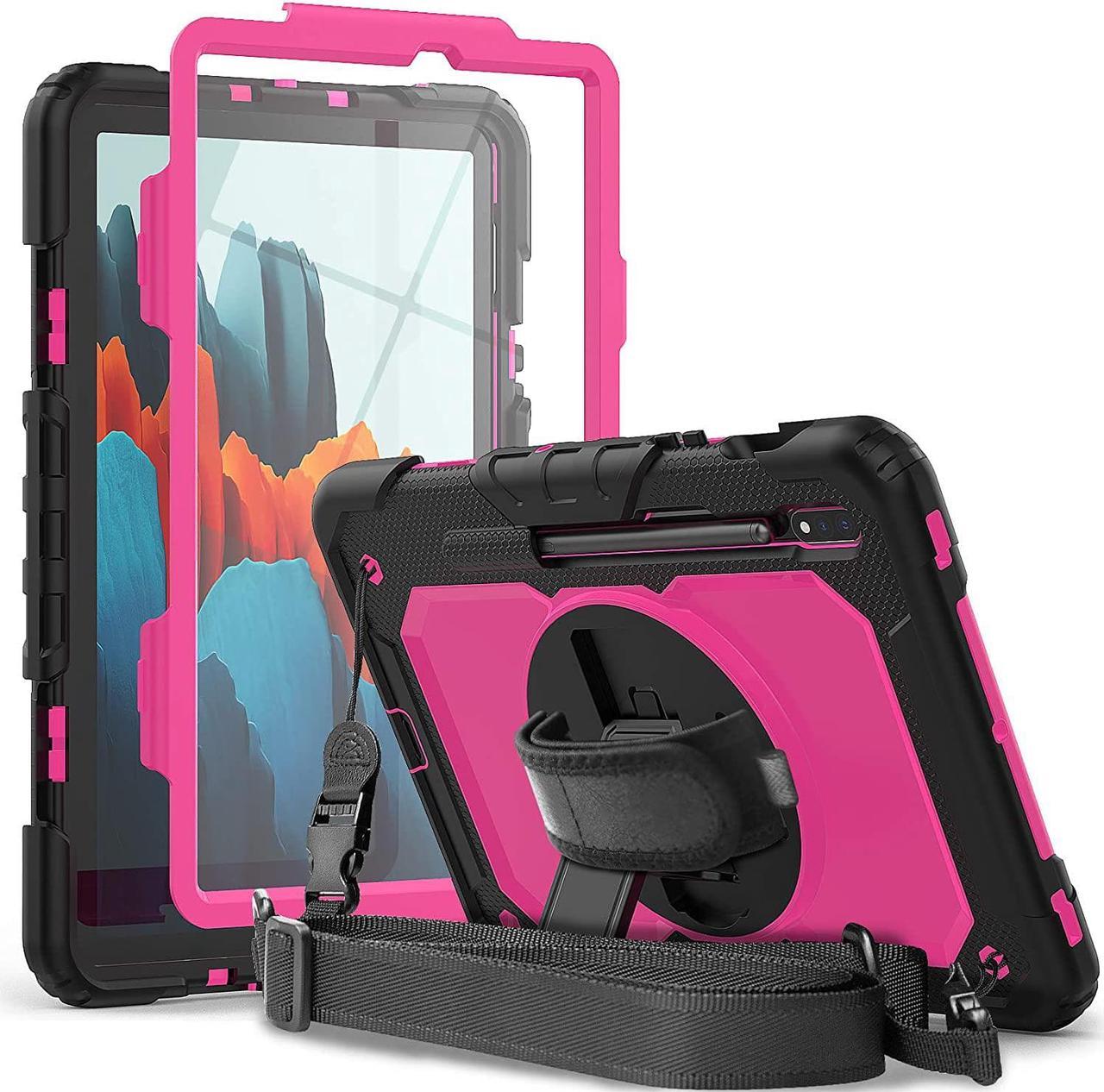 Case for Galaxy Tab S8/S7 11 Inch with Screen Protector Pen Holder Hand Strap Rotating Kickstand |  Heavy Duty Shockproof Rugged Case for Samsung Tab S8/S7 Model SM-SM-X700/X706/T870/T875/T878