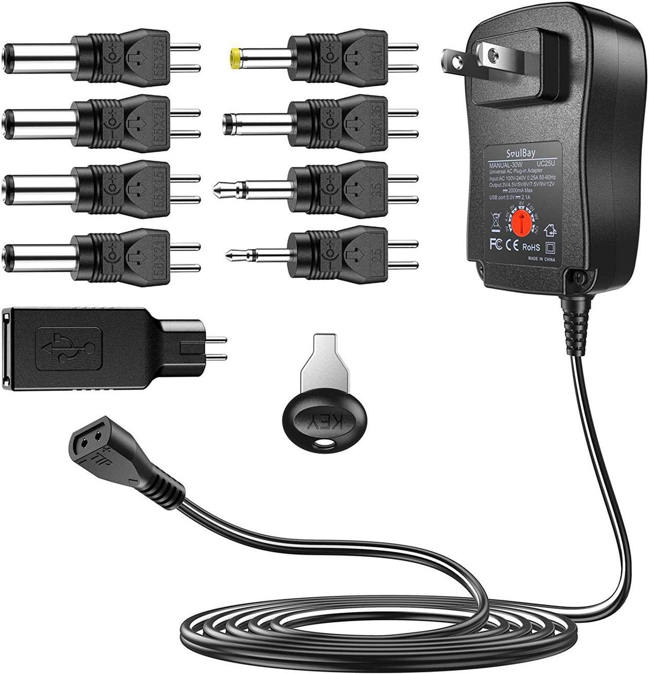 Main image of [Reverse Polarity] 30W Universal AC DC Adapter Switching Power Supply Selectable Voltage with 9 Tips for 3V 4.5V 5V 6V 7.5V 9V 12V Household Electronics 2000mA 2Amps Output Max