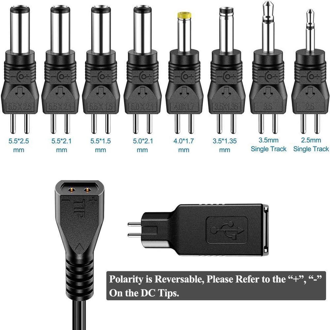 Alt view image 5 of 7 - [Reverse Polarity] 30W Universal AC DC Adapter Switching Power Supply Selectable Voltage with 9 Tips for 3V 4.5V 5V 6V 7.5V 9V 12V Household Electronics 2000mA 2Amps Output Max