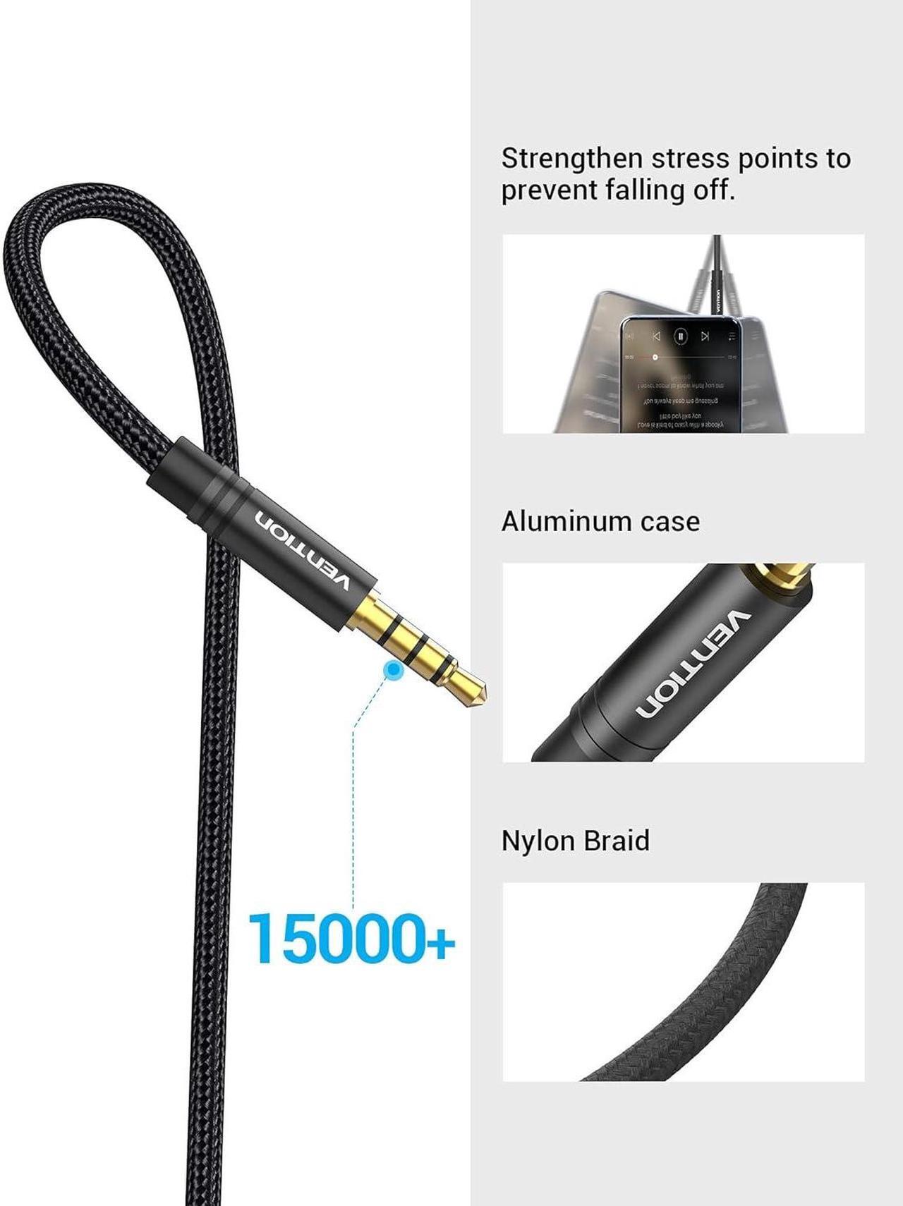 Alt view image 2 of 7 - Headphone Extension Cable 3.5mm Aux Extender Cable 3 Ring 4 Pole Male to Female Stereo Audio Cable Gold Plated Compatible with Laptop Smartphones Headphones Tablets(1.6FT/0.5M)