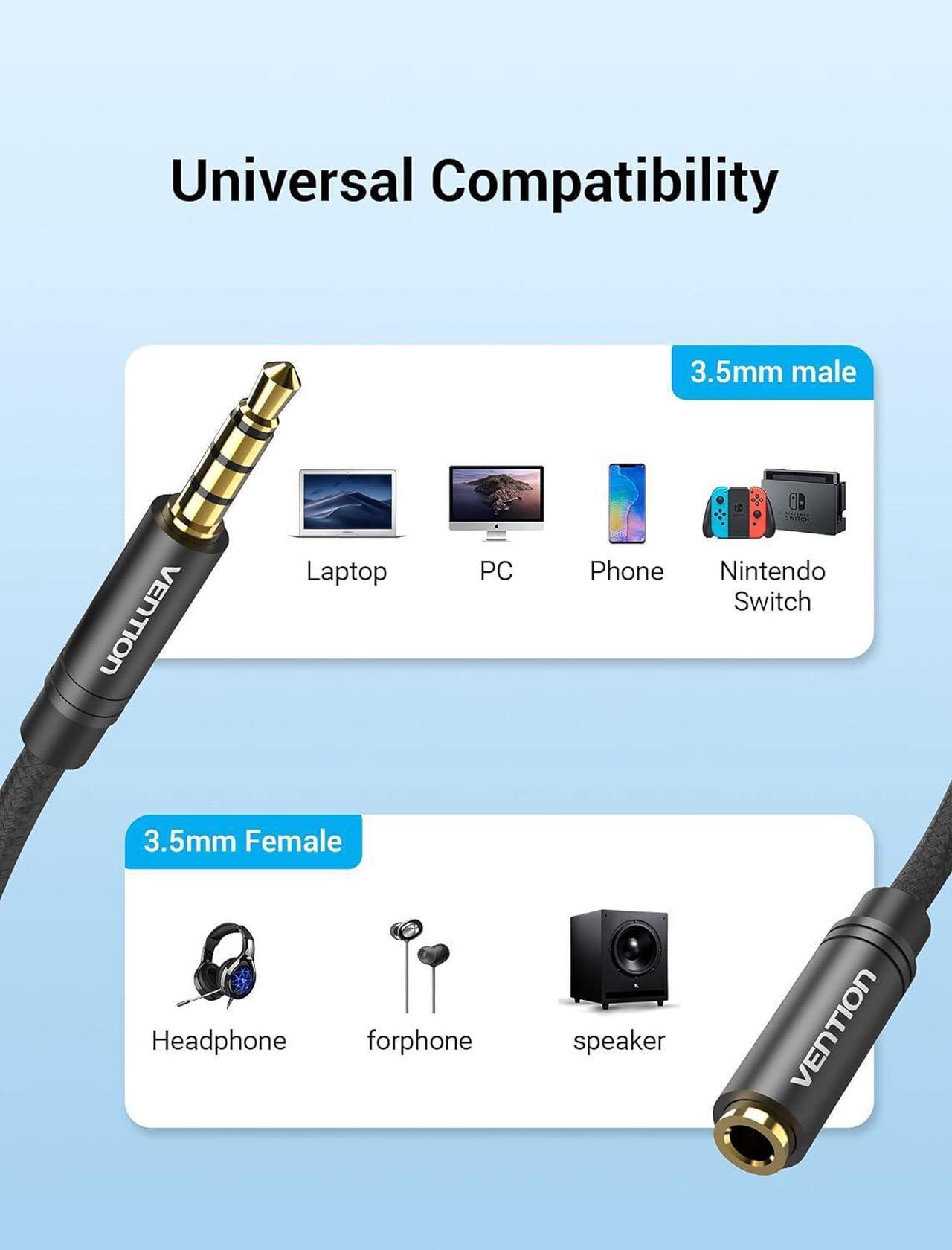 Alt view image 6 of 7 - Headphone Extension Cable 3.5mm Aux Extender Cable 3 Ring 4 Pole Male to Female Stereo Audio Cable Gold Plated Compatible with Laptop Smartphones Headphones Tablets(1.6FT/0.5M)