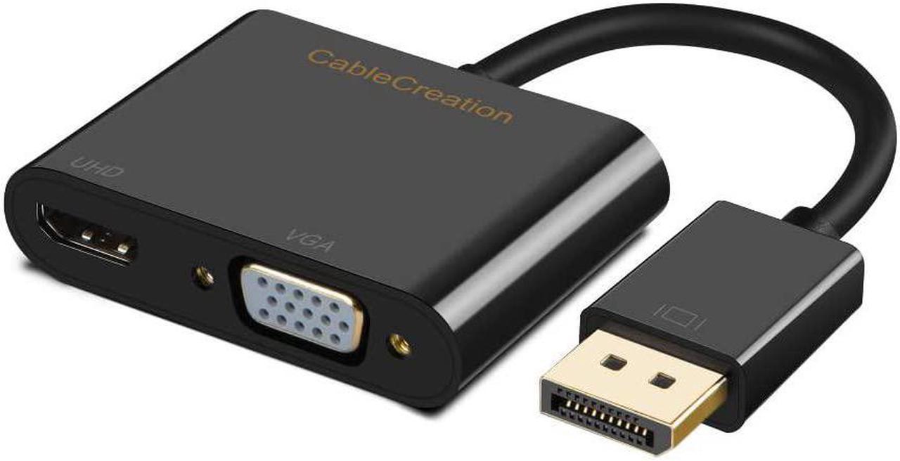 Active DisplayPort to HDMI VGA Adapter, CableCreation 2 in 1 DP Hub DP to HDMI VGA Converter, HDMI 2.0 Support UHD 4K@60Hz Video/ Audio, Black