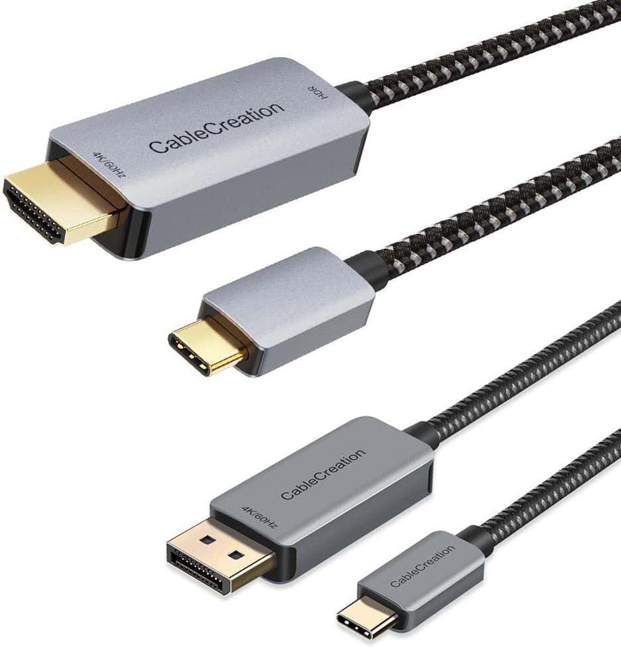 CableCreation USB C to HDMI Cable 6FT 4K@60Hz HDR Bundle with USB-C to DisplayPort Cable 6FT 4K@60Hz, Nylon Braided Cord Compatible for MacBook/Pro/Air, Galaxy S20/ S10, LG V30, Aluminum