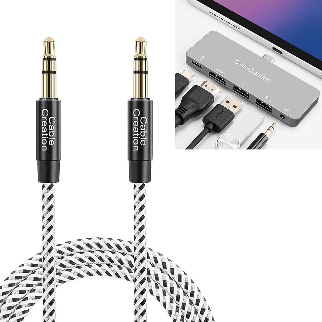 CableCreation 3.5mm Aux Cable for Car 1.5ft Bundle with 5 in 1 USB C Hub for iPad Pro 2020/2018 with 4K@60Hz HDMI HDR, 2 USB 3.0, 3.5mm Audio and 100W PD, Aluminum