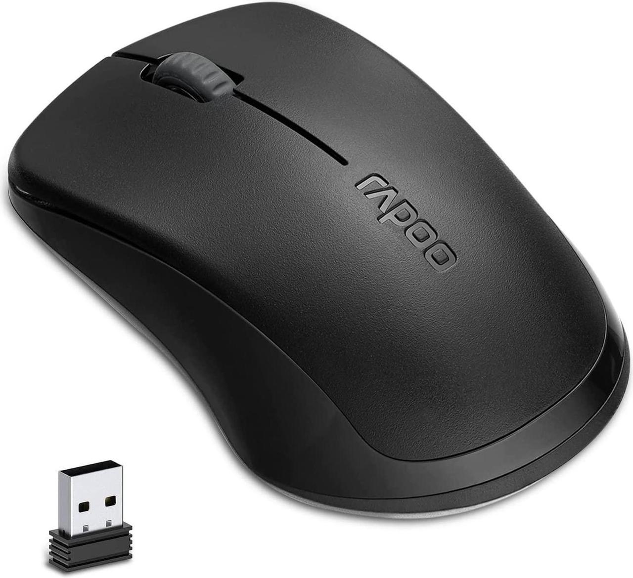 RAPOO 1680 Quiet Wireless Mouse - 2.4G Wireless Computer Mouse Silent Mouse Portable USB Receiver, Long Battery Life, Suitable for Desktop Computers Laptops, All-Day Comfort - Black