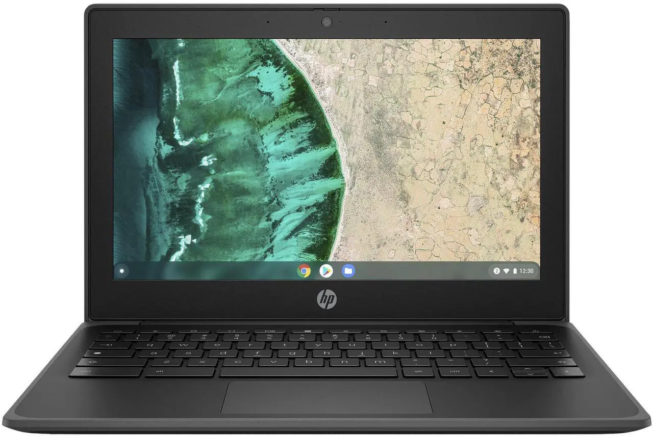 Main image of HP Fortis G9 Q Chromebook 11.6" Qualcomm Snapdragon 7c up to 2.4 GHz 4GB RAM 32GB eMMC Qualcomm Adreno 618 Chrome OS Laptop, Black - 6P176UT-I806