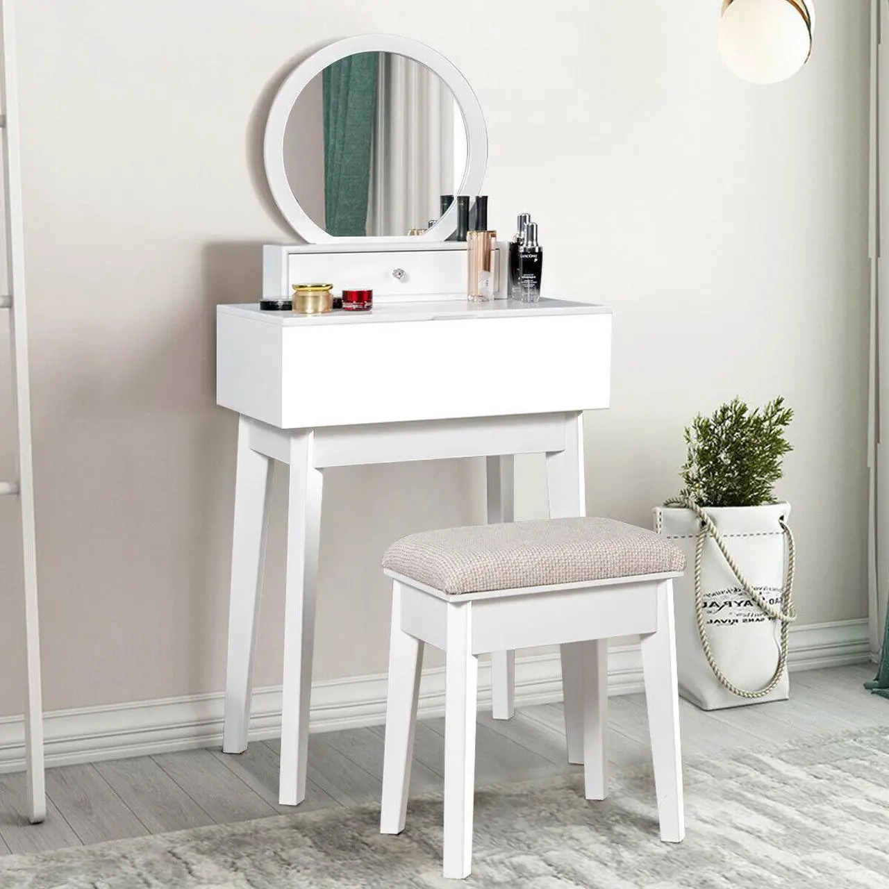 Alt view image 3 of 6 - Costway Wall Mounted Vanity Makeup Dressing Home Furniture 2Drawer