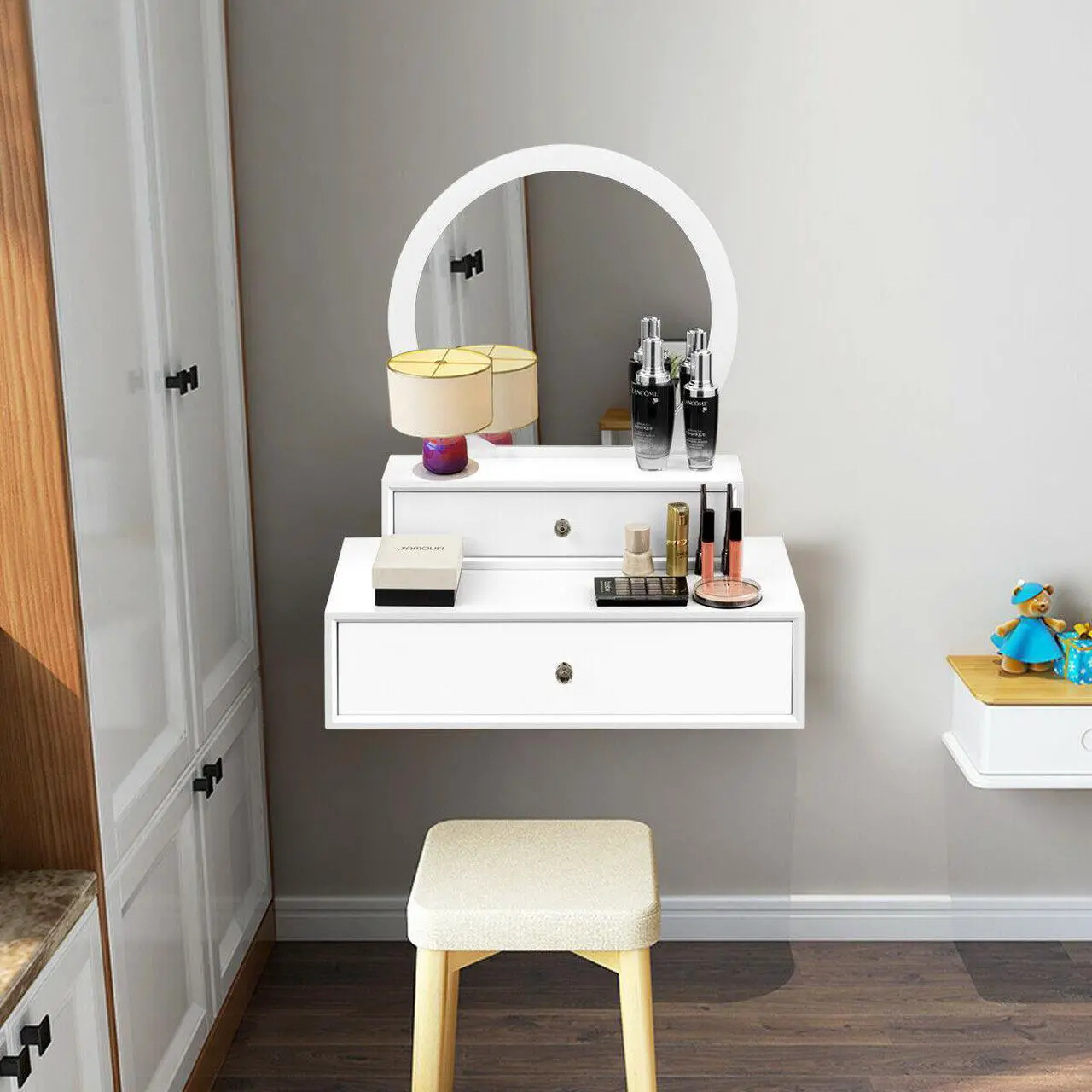 Alt view image 4 of 6 - Costway Wall Mounted Vanity Makeup Dressing Home Furniture 2Drawer
