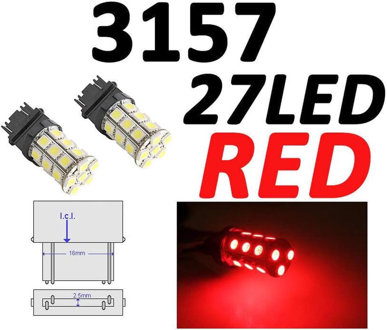 Main image of 3157 3156 3457 3057 3047 3155 3357 SMD 27 LED Bright Light Bulbs Red 2pcs