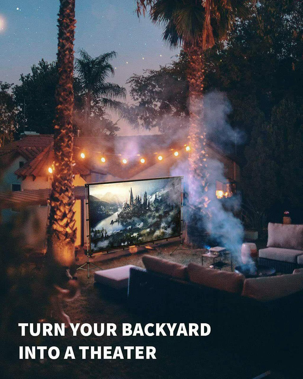 Alt view image 3 of 5 - Projector Screen with Stand 120 inch 16:9 HD 4K Outdoor Indoor Projection Screen