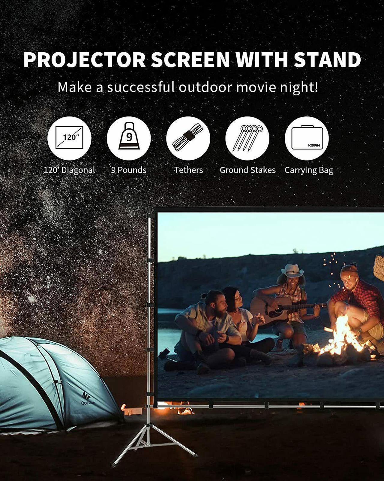 Alt view image 5 of 5 - Projector Screen with Stand 120 inch 16:9 HD 4K Outdoor Indoor Projection Screen