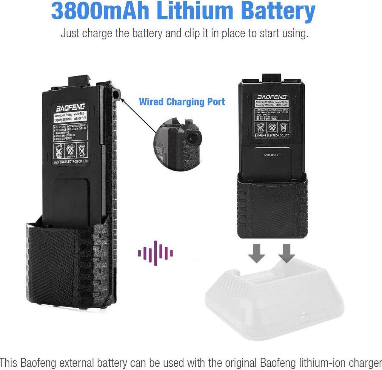 Alt view image 4 of 6 - Pofung BL-5L 3800Ah 7.4V Extended Li-Ion Battery for UV-5R Radio Black