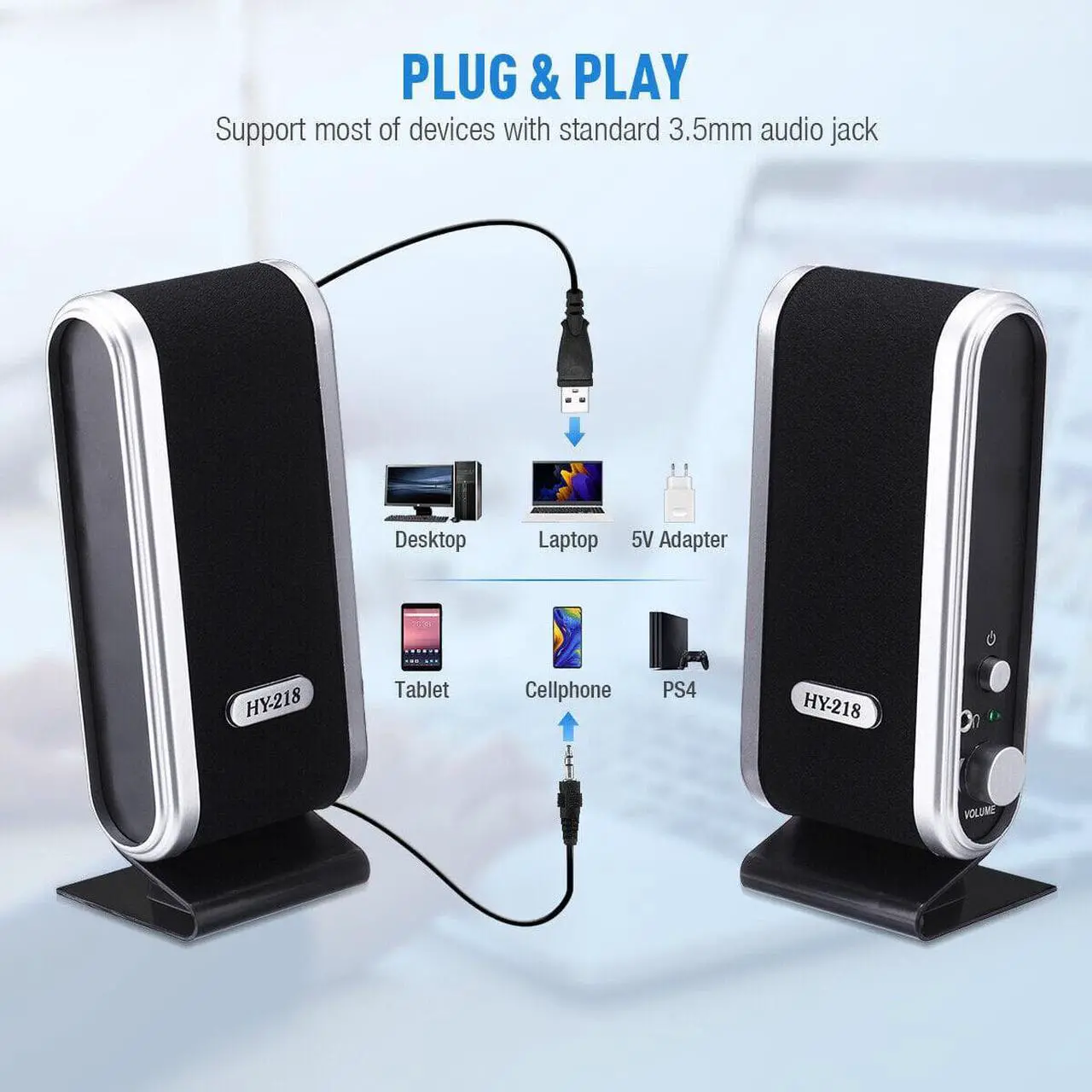 Alt view image 3 of 6 - 2Pcs USB Power Wired Computer Speakers Stereo 3.5mm Jack For Desktop PC Laptop